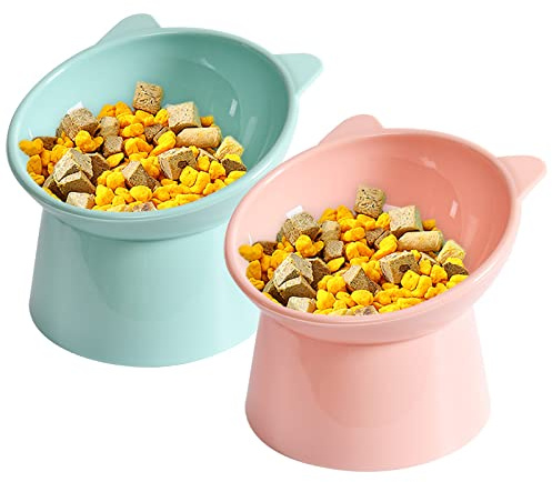 Qixuer Tazones De Plástico Elevados para Gatos, 2 Piezas Tazón De Comida para Gatos y Mascotas