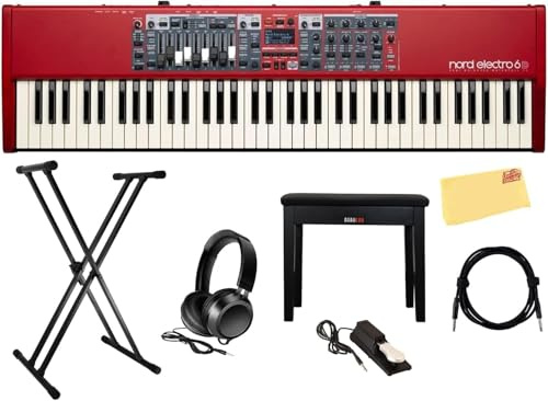 Nord Electro 6D 73 Stage Piano Bundle with Sustain Pedal, Keyboard Stand, Piano Bench, Headphones, Instrument Cable, and Austin Bazaar Polishing Cloth