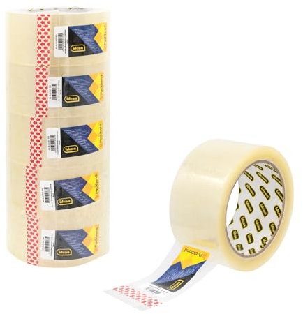 Idena 90130 - Adhesive Tape Transparent 50 mm x 66 m 6 Rolls Low Noise Parcel Tape Ideal for Moving and Shipping