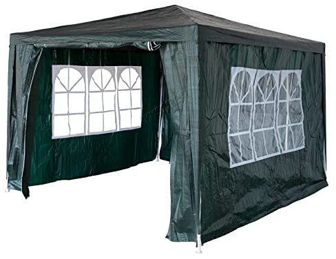 BIRCHTREE 3x3m Garden Steel Tube PE Gazebo With 4 Pieces Sidewalls Zippers 2 Windows Canopy Patio New Party Camping Wedding Tent Shade Waterproof Outdoor Marquee Awning Green