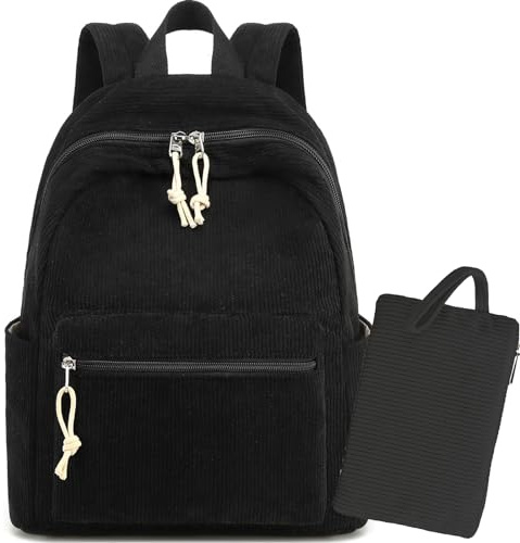 LEDAOU Mochila pequeña para mujer, minimochila, monedero, para niñas, adolescentes, niños, escuela, viajes, bolso de hombro, juego de mochilas de 2 piezas para mujer, Pana negra, S
