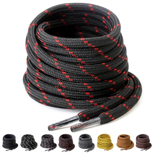 Yusimu Lacets Ronds Noir Rouge pour Chaussures de Travail/Sport/Randonnée et Bottes - Renforcés 4,5 mm pour Hommes & Femmes 120cm - 1 Paires