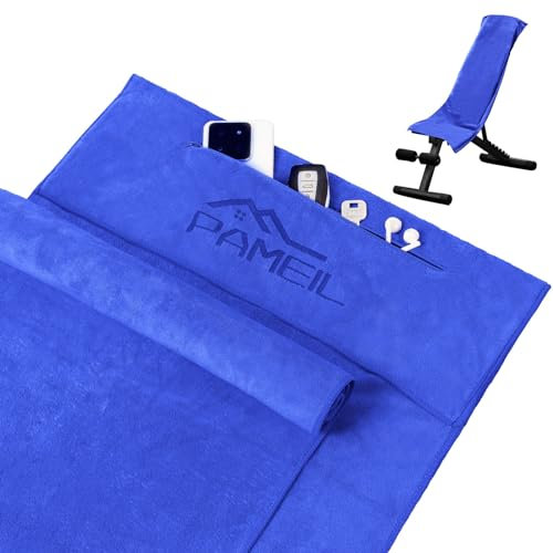 Pameil Fitness Handtuch 2er Set - 120x50cm Sporthandtuch Fitnessstudio mit Reißverschluss Tasche + 80x40cm Kleine Handtücher - Gym Handtuch aus Mikrofaser für Yoga, Sport & Outdoor (Blau)