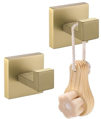 LANC Bathroom Accessories Towel Hooks Brushed Gold Coat Robe Hook Heavy Duty Clothes Hanger Contemporary Kitchen Garage Hotel Wall Hooks Stainless Steel Wall Mounted 2 Pieces, A8805BG-P2