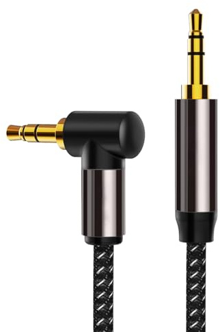 VIOY Aux Cable (1M)，3.5mm Male to Male Headphone Cable 90 Degree Right Angle, Jack to Jack Audio lead for Car Aux, iPhone, iPad, iPod, TV, Laptop, and Speakers