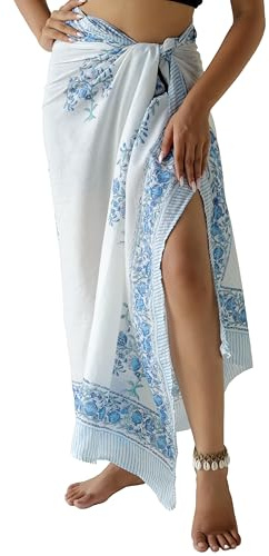 THE ART BOX Pareo Sarong 100% Algodón para Mujer con Estampado de Bloques Indios Hechos a Mano, Falda Envolvente de Traje de Baño, Cubrebikini de Playa Largo (73 x 43), Altoa única