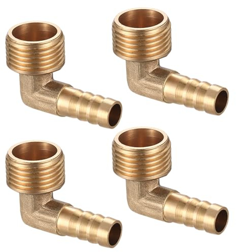 4 st mässingsslangbeslag, mässingsslangbeslag, 90 graders armbågsslangbeslag, 10 mm taggade till 1/2 G hane röradapter hullingkontakt för vattenbränsle rörbeslag (1/2 PT hanrör)