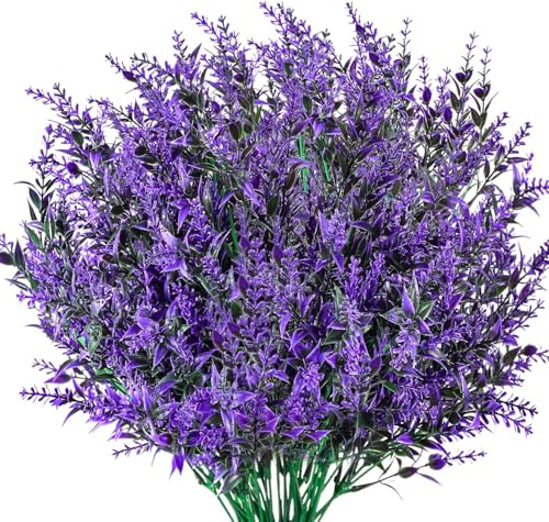 WangChaoJiu 9 Pcs Artificial Lavender Flowers Plastic Decorative Flowers Indoor and Outdoor Fake Plants UV Resistant Shrubs Bushes Greenery Hanging Planter for Home Garden Office Grass Table(Purple)