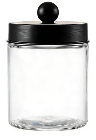 VASANA 280ml/9.3oz Glass Apothecary Jar with Black Stainless Steel Lid | Dustproof, Visible, Cotton Swab Holder, Countertop Organizer for Bathroom Vanity, Makeup Storage