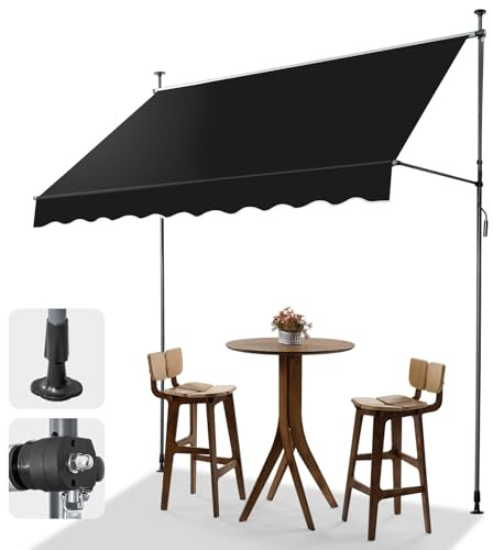 LEADZM Tenda da sole a morsetto, larghezza 250 cm, senza foratura, impermeabile, resistente ai raggi UV, regolabile in altezza con manovella, per terrazza, balcone, giardino, negozio, nero