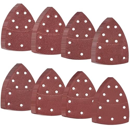 80 pièces 152 x 105 mm Papier Poncer Triangle, 11 Trous Triangles Abrasifs pour Triangulaire Ponceuses, 60/80/120/180/240/320/400/800 Grain Papier Abrasif Triangulaires avec Crochet Boucle