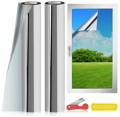 Pellicola per Vetri Finestre, pellicola specchio per vetri finestre 2 Rotoli - 44,5x200 cm, Prospettiva Unidirezionale ad Alta Definizione, Adatta a una Varietà di Scenari
