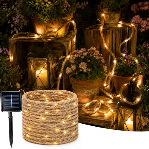 Catena di luci a energia solare in corda, 15M Catena di luci a LED solari con 300 LED, Catena di luci a corda solare per esterni, Catena di luci a fiocchi impermeabile per esterni, Luci a corda solari
