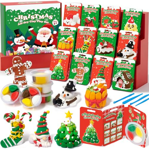 12Piezas Arcilla y Plastilina Niños Navidad Manualidades Plantilla Kit, Plastilina Pasta de Modelar Accesorios Muñecos Nieves Arcillas Regalos de Christmas para Niños y Niñas 3 a 12 Años