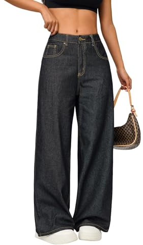 OYICAI Jean Femme Large Baggy Denim Tendance 2026 Pantalon Vintage Hip Hop Loose Fit Streetwear Haute Taille Surdimensionné Décontracté Y2K Années 2000 Skateboard Extrême,D21 Noir,L