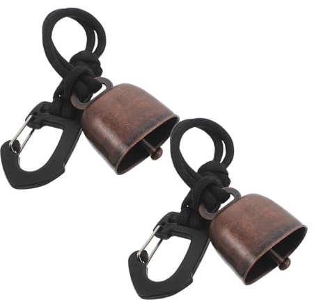 Mikikit Campanello per Orsi da Esterno 2 Pezzi con Cinturino Nero e Campanello Vintage in Metallo Mini Campanaccio per Escursionismo e Addestramento Animali Domestici Ciondolo Rumorista