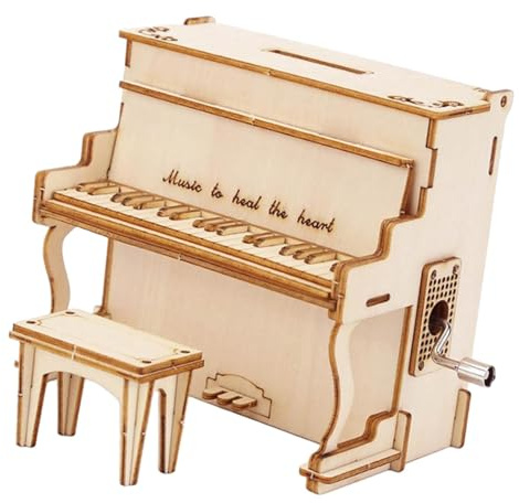 Sharplace Puzzle 3D en Bois, Maquette de Piano, kit de Construction, décoration de Bureau, Tirelire à manivelle à Monter soi-même, Ornement de Table, Style A
