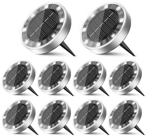 Peasur 10 Paquetes Luces Solares LED Exterior Jardin Suelo,8 LED Luz Solar Exterior Jardin, IP65 Impermeable Luces Solares para Patio, Camino, Césped, Blanco Frío