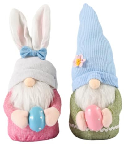 Rainway Godo pasquale, 2 pezzi, coniglietti pasquali per decorazione pasquale, fatti a mano, coniglietti pasquali nani con uova, coniglietti gnomi, statuette in piedi, simpatica decorazione per la