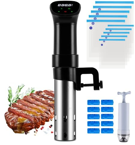 MXBAOHENG Sous Vide Stick 850 W Sous Vide Garer para recipientes de hasta 12 L Máquina Sous Vide Rango de temperatura 25-92.5℃, resistente al agua, pantalla táctil LCD, circulación 3D con 10 bolsas de