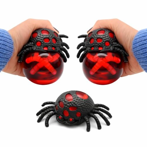 Pack med 2 - 13 cm anti-stressspindel med maskar - skrämmande och rolig pressboll - avslappnande sensorisk leksak