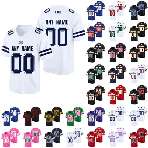 Custom American Football Jersey with Your Name Number Logo Team, Personalised American Football Clothing for Men Women Adult Youth, Breathable Mesh Short Sleeves Football Jersey