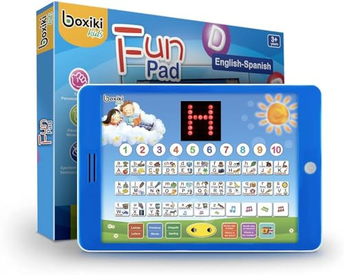 Tablet Educativa Bilingüe Español-Inglés para Niños con Pantalla LED - Juguete Educativo 3 Años con Juegos ABC, Deletreo, Números y Melodías Divertidas - Tableta Aprendizaje Interactiva Boxiki Kids