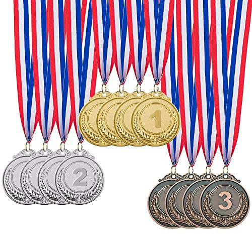 IHPUKIDI 12 Pieces Gold Silver Bronze Award Medals, Olympic Style Winner Medals Gold Silver Bronze Prizes for Sports, Competitions, Halloween Party Favors, 2 Inches