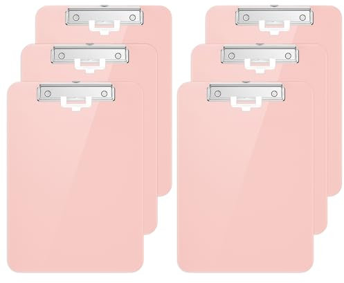 Hnogri Lot de 6 presse-papiers en plastique format A4 standard Plastique dur, Clipboard A4 dessin de mode, Planchettes à pince et porte-formulaires, Clipboard taille 31.5 x 22.5 cm, Rose