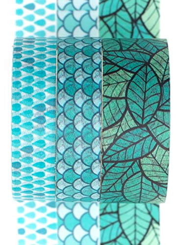 YUBX Washi Tape Set Masking Tape 3 rouleaux Ruban adhesif decoratif pour Scrapbooking Artisanat de Bricolage (émeraude)