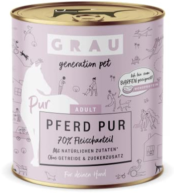 GRAU – das Original – Nassfutter für Hunde - Pferd Pur, 6er Pack (6 x 400 g), Monoprotein, für Erwachsene Hunde