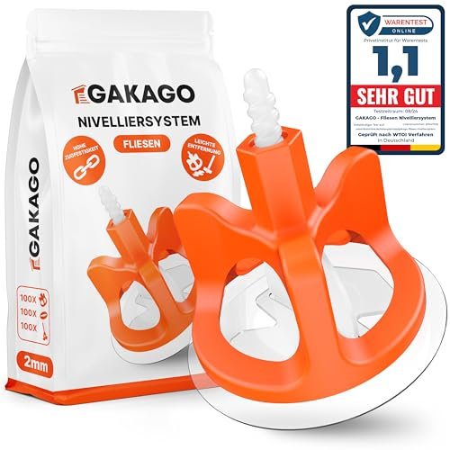 Gakago Système de nivellement de carreaux 300 pcs. set 2 mm - Aide à la pose pour un joint parfait - Portée supérieure pour des carreaux de 3-18mm d'épaisseur
