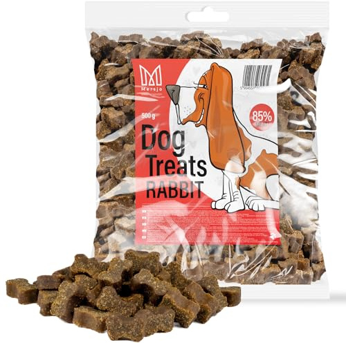 MERSJO Friandises d'entraînement - 500g Aliments secs pour Chiens, Délices pour Chiens, friandises pour Chiens - dresseurs de Viande séchée en Douceur, Convient à Toutes Les Races et Tailles, Lapin