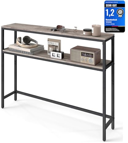 VASAGLE Mesa de Consola de 2 Niveles, Mesa Auxiliar con 2 Estantes, 20 x 100 x 80 cm, para Sala de Estar, Pasillo, Recibidor, Greige Mélange y Negro Tinta LNT131K02