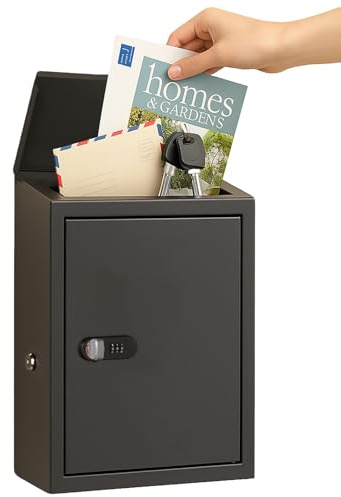 WeHere Mailbox for Outside, Locking Wall Mount Mail Box with Combination & Backup Key, Security Drop Box for Letters, Cash, Cards, Galvanized Steel Mail Box for House, Office, School
