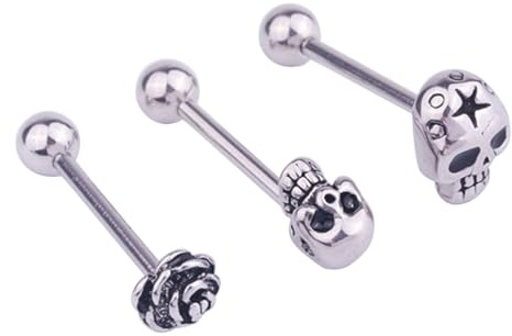 PACKOVE 3 Piezas Barra De Joyería De Lengua De Acero Inoxidable Con Diseño De Calavera Y Flor Piercing De La Lengua Para Moda Punk Joyas Del Cuerpo Para Uso Diario