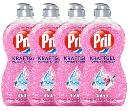 PRIL Kraft Gel Power & Perlen (4x 450 ml), Handgeschirrspülmittel mit hoher Fettlösekraft, für sauberes Geschirr mit brillantem Glanz und Frische-Boost