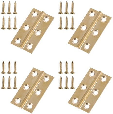 4 bisagras plegables de latón 50 × 30 mm, bisagras doradas para puerta con 24 tornillos, bisagra pequeña bisagra para puerta, bisagra plegable para muebles de armario, puerta de cajón