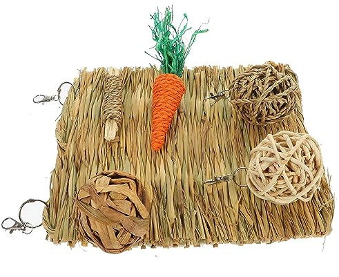 Yardwe Tapis De Paille Tissé en Gazon pour Petits Animaux Tapis De Lit en pour Cobaye Et Lapin 6 Pièces Litière Confortable pour Cage D'intérieur