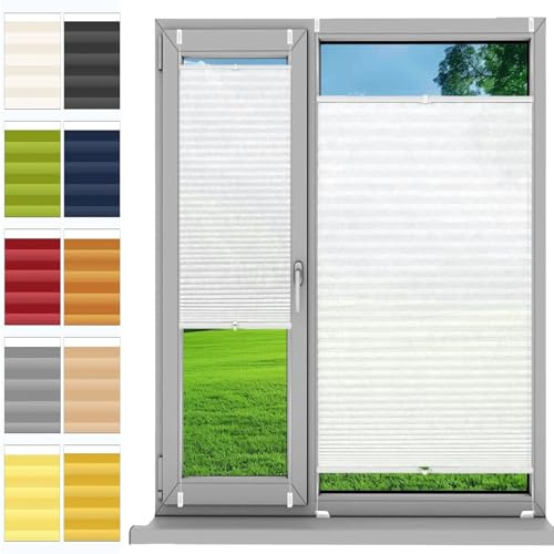 Tende a Rullo Pieghettata Senza Forature Easy Fix 48 x 80 cm, Protezione da Sole e Indiscreti, Tenda Plissettata Senza Fori Tenda, Tenda Termica Plissettata, per Finestre, Bianco
