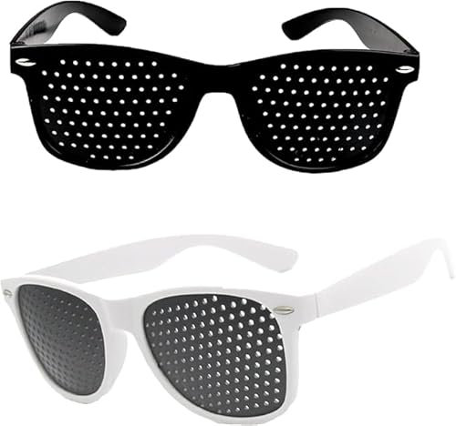 Orixo 2 Stück Lochbrille für Augentraining, Augentrainer Lochbrille, Rasterbrille Augentraining, Gitterbrille mit Faltbaren Bügeln, Pinhole Glasses, für Augen-Training (Schwarze, Weiß)