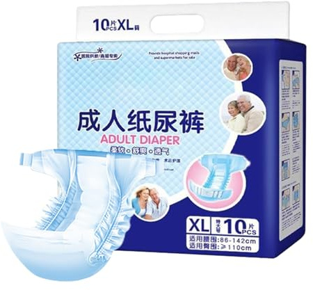 Windeln für Erwachsene, Uni, Inkontinenzeinlagen, 10 Stück, Uni-Design, Geruchskontrolle, verstellbare Reiter, Größe XL, für Damen und Herren
