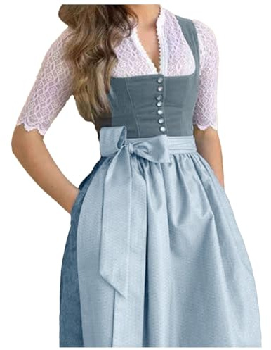 KBOPLEMQ Dirndl Women's Dirndl Dresses Dirndl Complete Sets Long Midi Dress Bavarian Dress Oktoberfest Women's Outfit Large Sizes Vintage Elegant Party Dress Cocktail Dress Evening Dress, G Grey, M