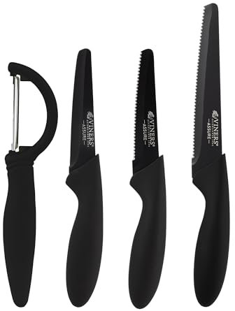Viners Assure 4 Piece Peel and Prep Knife Set Stainless Steel Blades with Squared Tips for Safety,Rust-Resistant