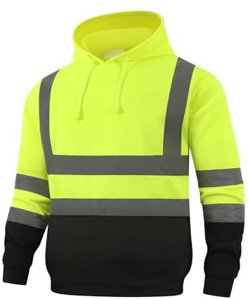 HYCOPROT Sudadera de Alta Visibilidad Forro Polar Reflectante de Seguridad Chaqueta de Trabajo con Capucha Bolsillos Cordón de Chaqueta de Seguridad Top con Cordón para Hombre y Mujere EN ISO 20471