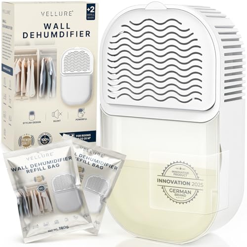Wardrobe Dehumidifier - World's 1st cost-saving wall-mounted wardrobe dehumidifier - Self Adhesive - Alternative to disposable dehumidifier - incl. 2 refill sachets