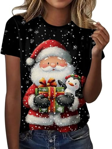 Christmas Blouse Tops Woman Ladies Short Sleeve Tshirts Christmas Tree Printed Basic Tees Shirt Pullover Crew Neck Xmas Loose Sweatshirts Christmas T-Shirts Women Christmas Xmas Tree Shirt (L)