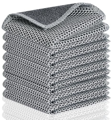 AOOSU Putzlappen Mikrofasertücher Spüllappen, 8 Stück Microfaser Spültücher mit Mesh-rauer Oberfläche, 20x20cm Geschirrtücher Putztücher Microfasertücher für Haus, Küche, Fenster