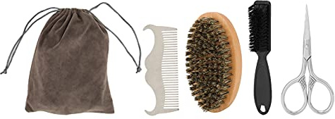 Kit de cuidado de barba para hombres, kit de cuidado de barba con peine y tijeras de acero inoxidable, kit de recorte de barba ligero portátil para viajes, incluye cepillo de