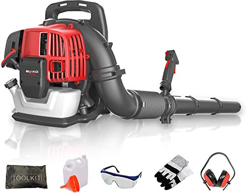 BU-KO 52CC Soplador de Hojas con Mochila de Gasolina - Potente Motor enfriado por Aire de 2 Tiempos - Ligero con Correas de Soporte Acolchadas Nuevas y mejoradas Mientras se USA - 1 años de garantía